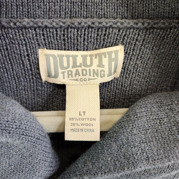 Duluth Trading Sweater Mens LT Gray Infantry High Neck Ribbed Knit Button Collar - Picture 8 of 14